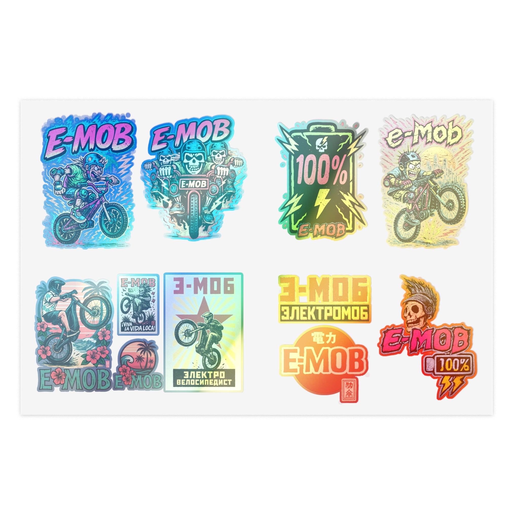 E-Mob Retro / Propaganda Sticker Sheet — E-Bike Decals