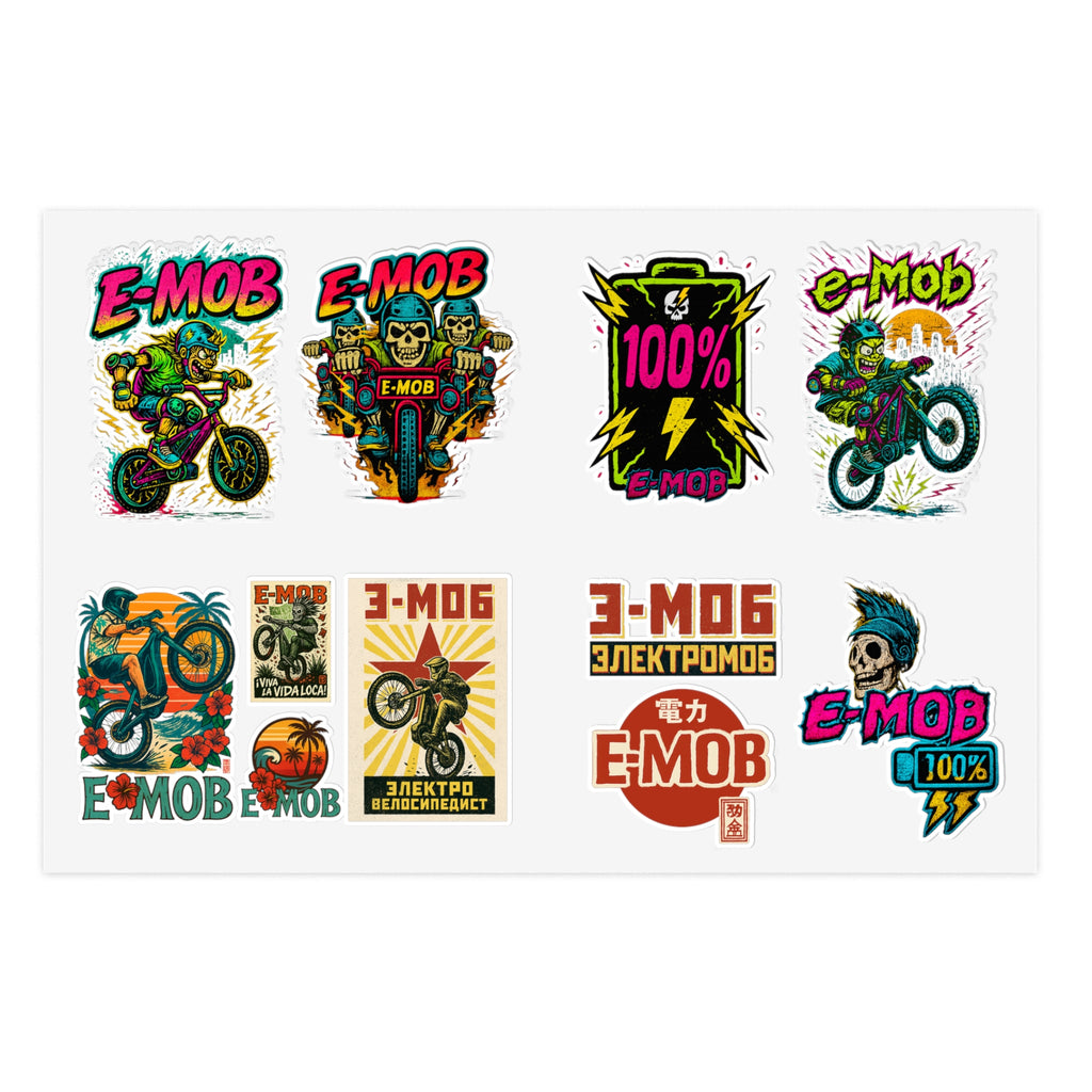 E-Mob Retro / Propaganda Sticker Sheet — E-Bike Decals
